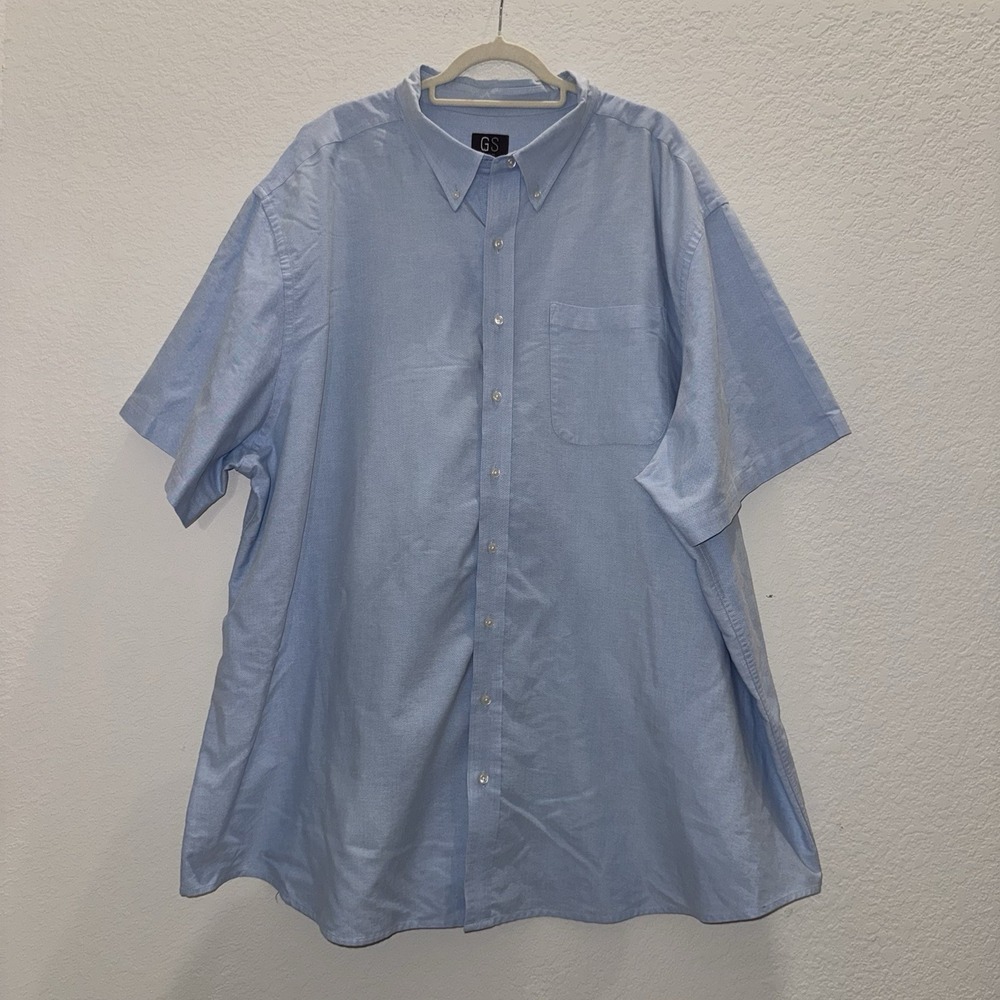 GS Mens Plus Sz Big 22(5XL)Button Up Shirt Short Sleeve Blue Neck Relaxer Cotton